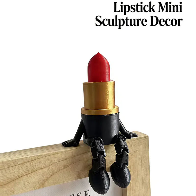 Dekorative 3D-gedruckte Lippenstift-Figur aus Kunststoff in Rot für Zuhause und Büro - Bild 7