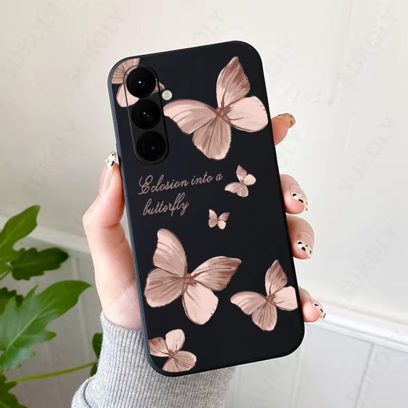 Schmetterlingsmuster Silikonhülle mit Handgelenkschlaufen für Samsung Galaxy S26 S25 S24 S23 Ultra S23 FE A57 A17 A55 A56 A36 A16 in Schwarz - Bild 2