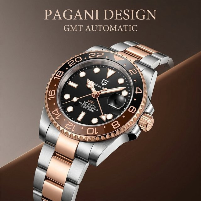 Pagani Design Armbanduhr GMT, Automatik, Edelstahl, 40 mm, Herren, Schwarz - Bild 1