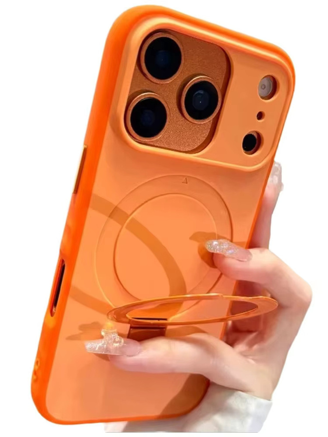 NUCWIN MagSafe Handyhülle aus TPU und PC mit magnetischer Standhalterung für iPhone 13 14 15 16 17 Pro Max und Air Plus in Weiß und Orange - Bild 2