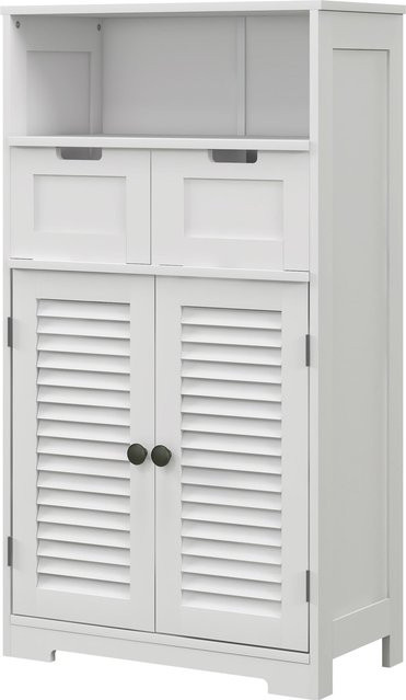 Aosom Badezimmerschrank in Weiß mit 2 Türen, 2 Schubladen und höhenverstellbarem Regal, B/T/H: 61 x 30,5 x 109,5 cm - Bild 1