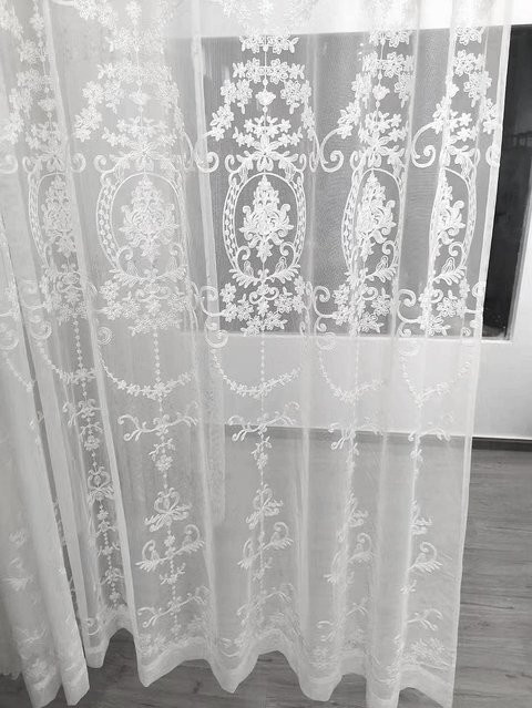 ZJBYZHOUSEHOLD Fenstervorhang Weiß Transparent mit Rauten-Stickerei im Landhausstil, Breite: 200 cm, Höhe: 100 cm - Bild 1