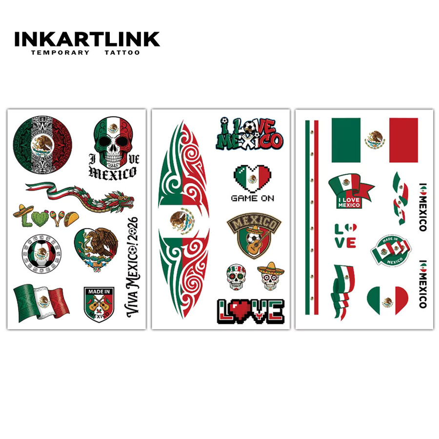 INKARTLINK Tattoo-Aufkleber Mexiko-Flagge, 3 Stück, wasserfest - Bild 3