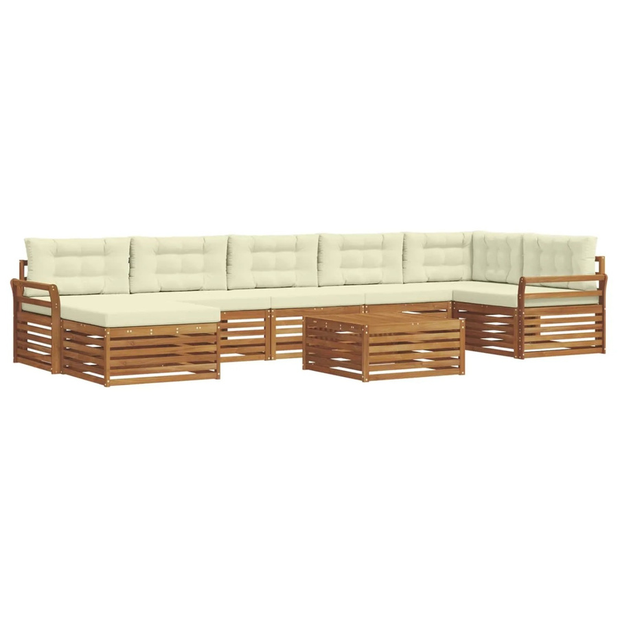 vidaXL Sofagarnitur 8-teilig aus Massivholz Akazie in Natur und Beige mit L-Form und Polsterkissen - Bild 2