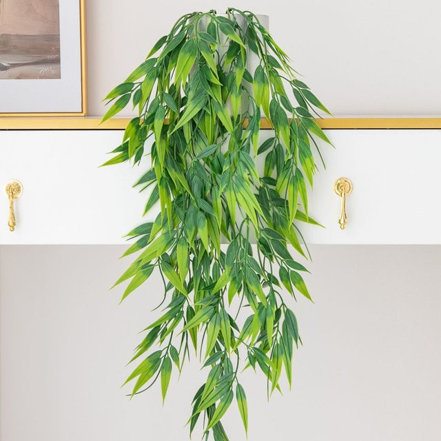 HUALIANQI Künstliche Wandpflanze Grün mit Rattan und Blättern zur Wanddekoration - Bild 1