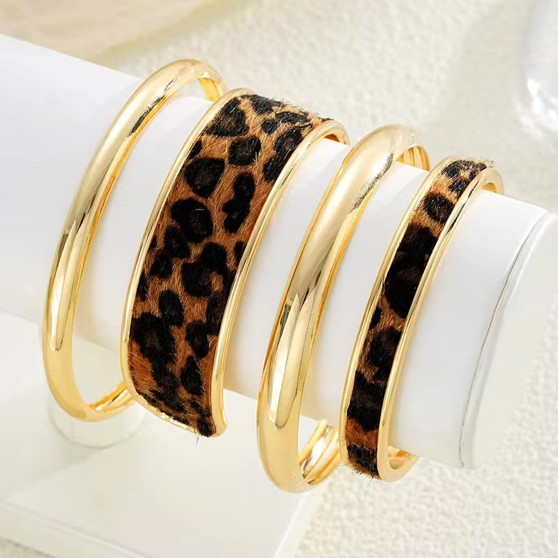 AY Armband-Set, 4-teilig, PU-Leder, Leopardenmuster, Damen, Gold - Bild 4