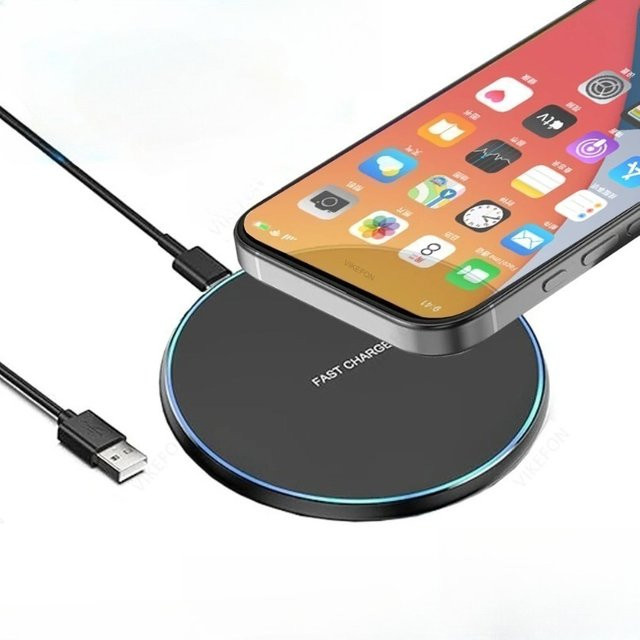 VIKEFON Mini Kabelloses Ladegerät mit LED-Licht für iPhone, Samsung, Xiaomi und AirPods Pro, Schwarz - Bild 1