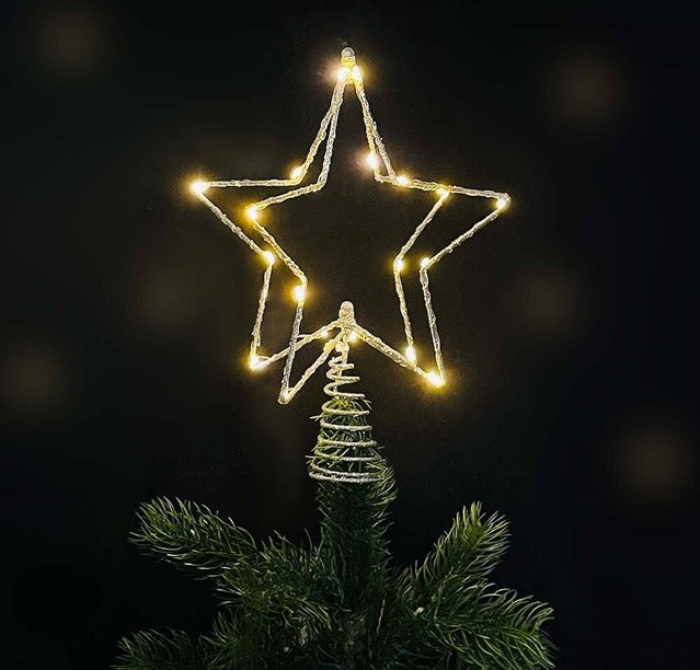 Beleuchtete Weihnachtsbaumspitze in Stern-Optik in Gold mit warmweißem LED-Licht und Timer - Bild 1