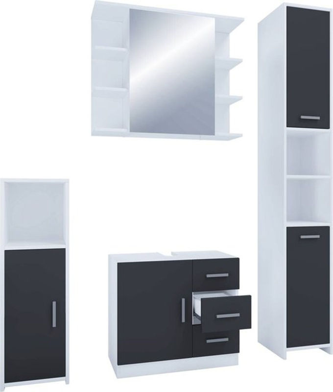VCM Badmöbelset Zalo III in Schwarz, 4-teilig bestehend aus Unterschrank, Midischrank, Hochschrank und Spiegelschrank, B/H/T: 63 x 56 x 30 cm - Bild 2