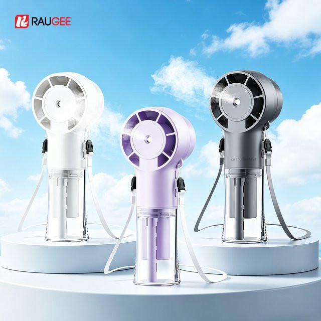 Tragbarer Mini-Halsventilator von raugee mit Sprüh-Luftbefeuchter und 4 Geschwindigkeitsstufen in Weiß - Bild 1