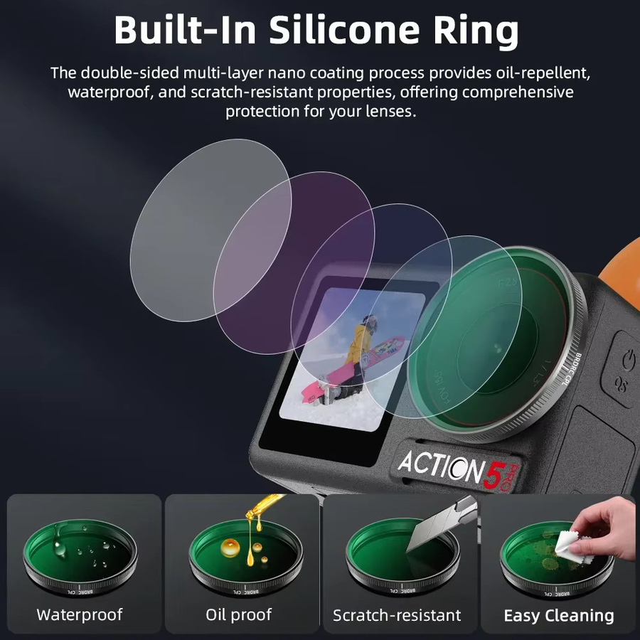 BRDRC Action 5 Pro Objektivfilter Set für DJI OSMO Action 4 und Action 5 Pro mit UV, CPL und ND 8/16/32/64 Filtern aus optischem Glas - Bild 4