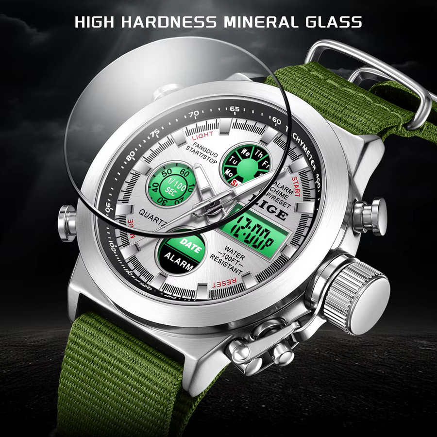 LIGE Armbanduhr, Quarz, Digitaluhr, Schwarz, Textil/NATO, Herren - Bild 4