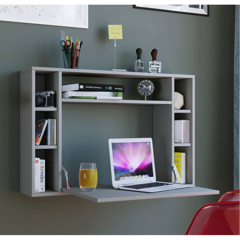 Wandschreibtisch Wandila VCM Möbel grau mit ausklappbarer Tischplatte und 7 Fächern, B: 90 cm, T: 20/67 cm, H: 60 cm - Bild 2