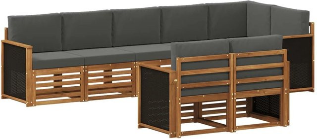 vidaXL Sofagarnitur aus Massivholz Akazie im modernen Latten-Design, Anthrazit/Grau - Bild 1