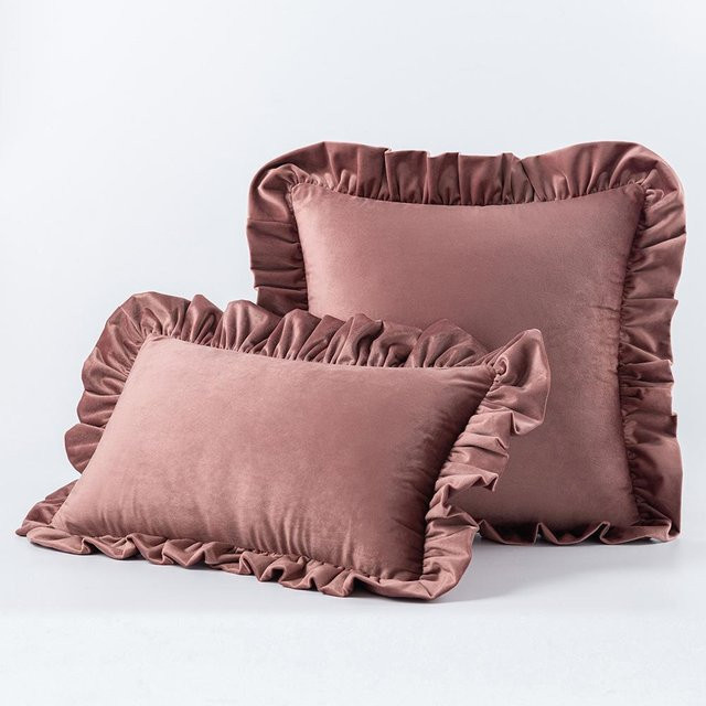 JMG Clothing Samt Kissenbezug mit Rüschenrand in Pink, B/H: 50 x 30 cm - Bild 1