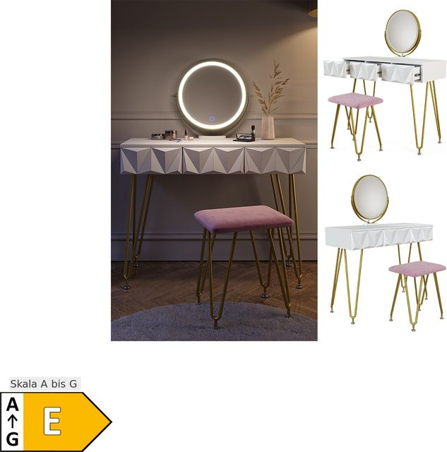 Vicco Schminktisch Ruby Weiß mit LED-Spiegel und Hocker - Bild 1