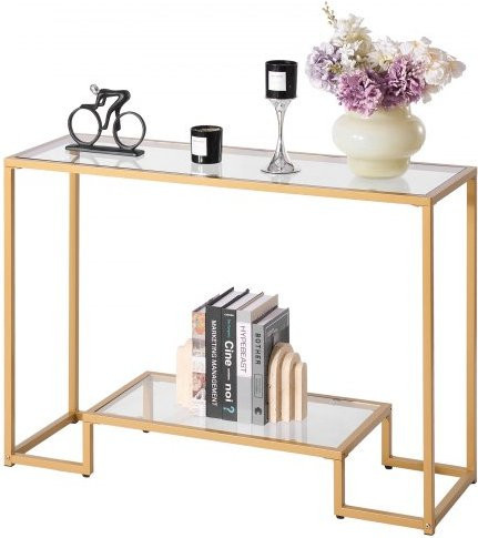 VEVOR Konsole mit 2 Ebenen aus Glas und Eisen, moderner rechteckiger Beistelltisch in Gold für Wohnzimmer, Flur und Eingangsbereich, B/T/H: 90 x 35,4 x 75,5 cm - Bild 1
