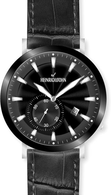 HEINRICHSSOHN Herrenuhr, Quarz, Edelstahl, 44 mm, Leder, Schwarz - Bild 1