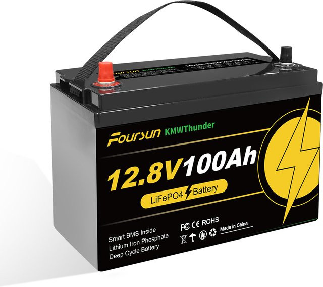 Foursun LiFePO4 Batterie 12V mit Niedertemperatur-BMS-Schutz in Schwarz für Wohnmobil, Solar und Camping - Bild 1