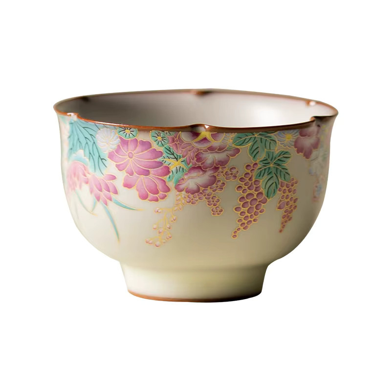 Gongfu Tea Master Cup Keramik-Einzelteeschale mit floralem Muster in Mehrfarben für die chinesische Teezeremonie - Bild 5