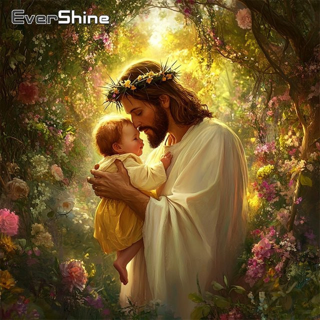 EverShine Diamant-Malerei Religion Jesus Mosaik-Bild mit Blumen und Strass-Steinen, Multicolor, B/H: 20 x 20 cm - Bild 1