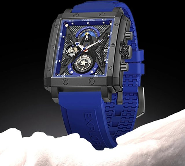 LIGE Armbanduhr Quarz, Silikon, Schwarz, Herren - Bild 1