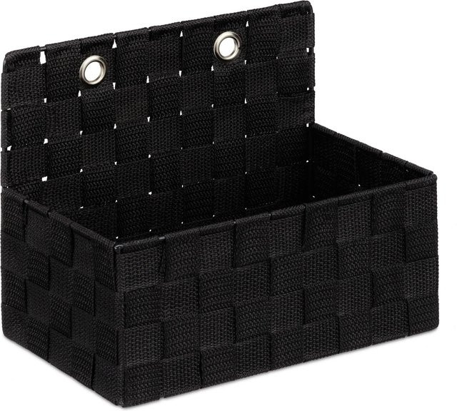 Relaxdays Aufbewahrungskorb in geflochtener Optik, Schwarz, Hängend, B: 20 cm, H: 25 cm, T: 16,5 cm - Bild 1