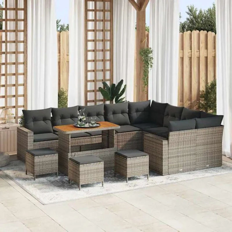 Vidaxl Garten-Sofa-Set aus Polyrattan und Akazie in Grau mit 13 Teilen und modernen Loungemöbeln - Bild 1