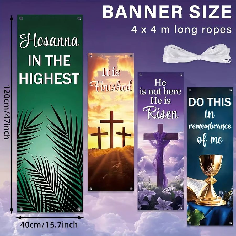 VIKAMA 4-teiliges Oster-Kirchen-Banner-Set, mehrfarbig, hängender Wand-Hintergrund für das Heiligtum - Bild 6