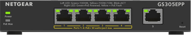 Netgear GS305EPP Smart Managed Switch mit 5 Ports und 120 W PoE+ in Schwarz - Bild 1