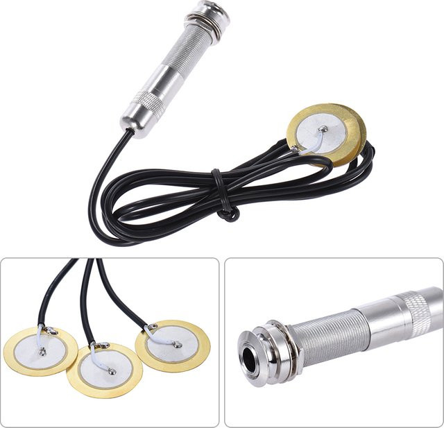 Piezo Pickup System mit 3 Wandlern und 6,35mm Buchse für Gitarren, Mandoline und Ukulele in Schwarz - Bild 1