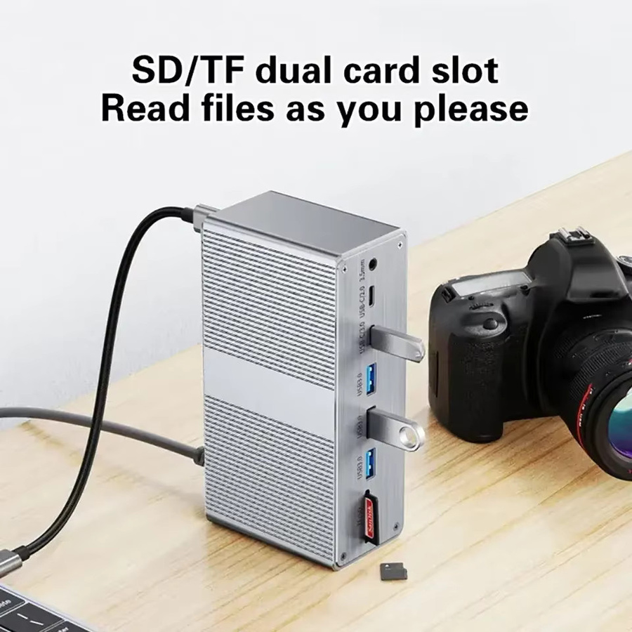 FC&EC 13 in 1 USB-C Hub Multiport Adapter in Silber mit 4K HD HDMI, VGA, RJ45 Ethernet, TF und SD Kartenleser sowie PD Typ-C Dockingstation für MacBook - Bild 2