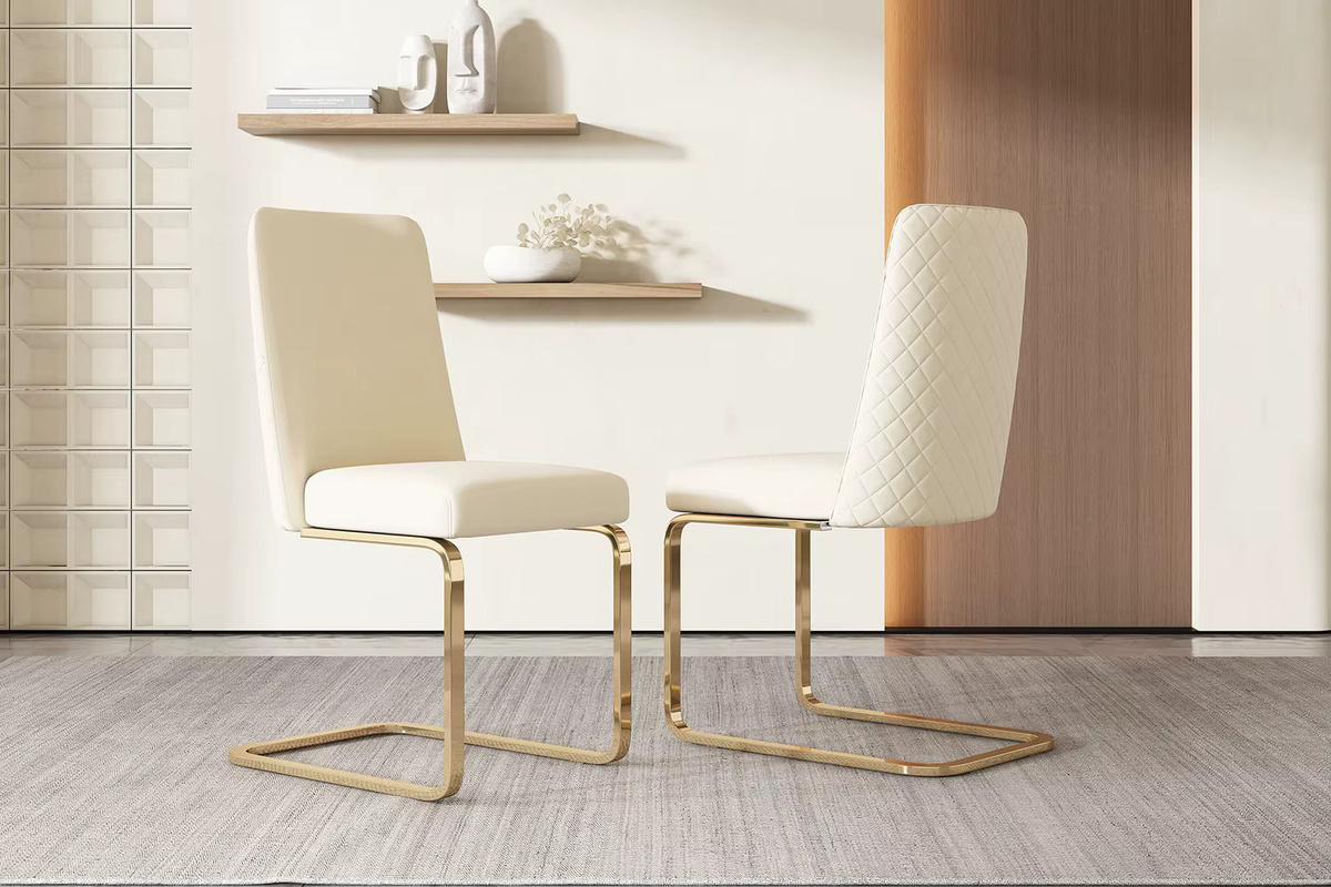Svintora 2er-Set Samt-Esszimmerstühle mit rautenförmig getufteter Rückenlehne und goldenen Metallbeinen in Beige, Weiß oder Gold - Bild 2