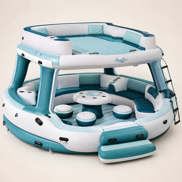 Aufblasbares Doppeldecker-Wassersofa in Türkis als schwimmende Insel und Pool-Lounge für Freizeitaktivitäten im Freien - Bild 1