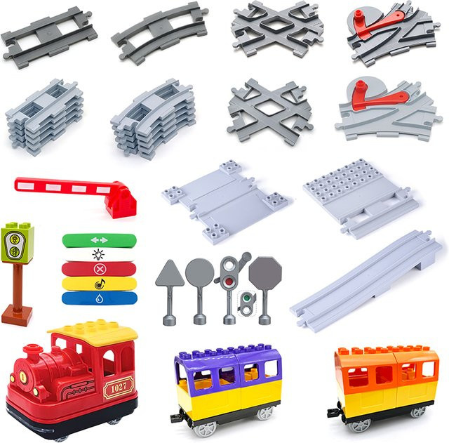 XMWL Kinder Eisenbahngleis Zubehör mit großen Bausteinen in Mehrfarbig, pädagogisches STEM Spielzeug für Kleinkinder - Bild 1