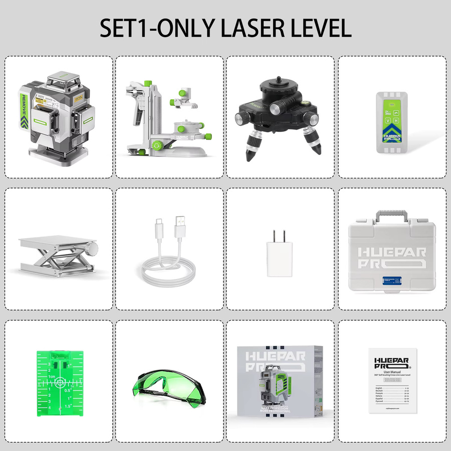 Huepar ZK04CG 4D 16-Linien Grüner Laser-Nivelliergerät mit Fernbedienung, Entfernungsmesser und Detektor, Selbstnivellierendes Hochpräzisions-Laserwerkzeug - Bild 4