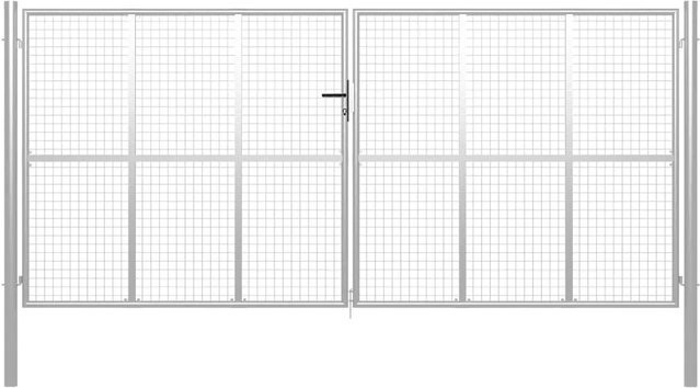 vidaXL Gartentor Doppelflügel aus verzinktem Stahl in Silber, B/H: 400 x 200 cm - Bild 1