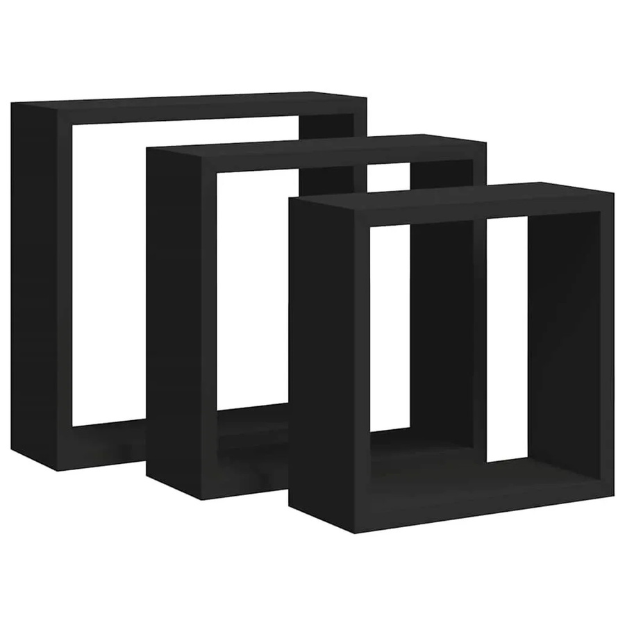 Set aus 3 vidaXL Würfelregalen aus MDF in Schwarz matt, wandmontiert - Bild 2