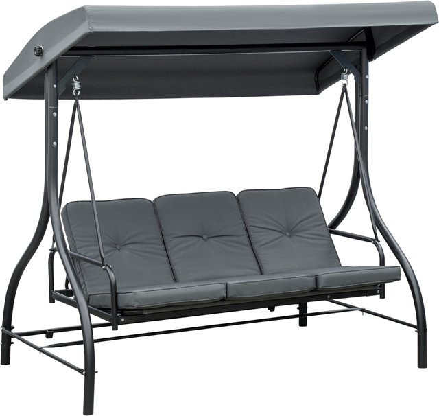 Outsunny 2 in 1 Hollywoodschaukel mit Liegefunktion als 3-Sitzer Gartenschaukel mit verstellbarem Sonnendach, Dunkelgrau, B/T/H: 195 x 117 x 175 cm - Bild 1