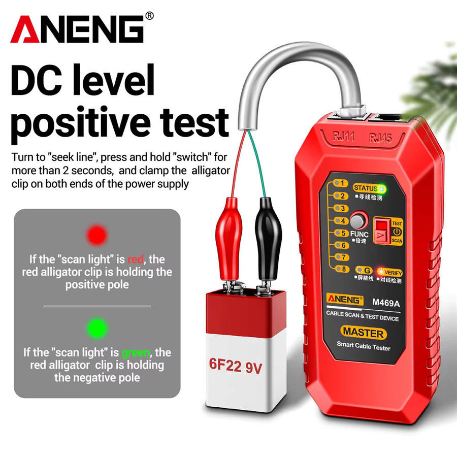 ANENG M469A Netzwerkkabel-Finder und -Tester für RJ45 und RJ11 in Rot - Bild 4