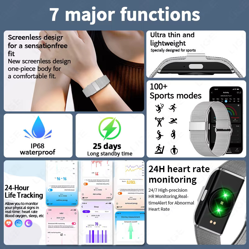 FOXBOX Smart-Armband für Herren in Grau mit Herzfrequenz- und Schlafüberwachung, IP68 wasserdicht und ohne Bildschirm - Bild 6