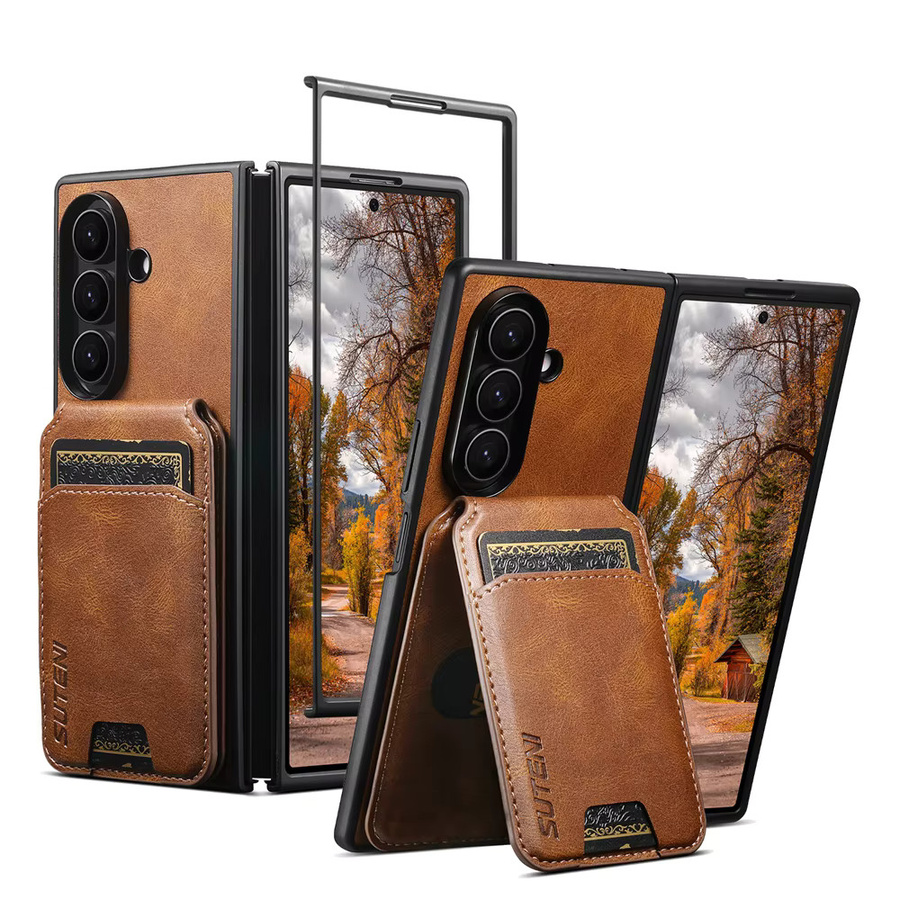 Leder-Schutzhülle für Samsung Galaxy Z Fold 7, 6 und 5 in Schwarz mit Kartenfächern und Ständerfunktion - Bild 3