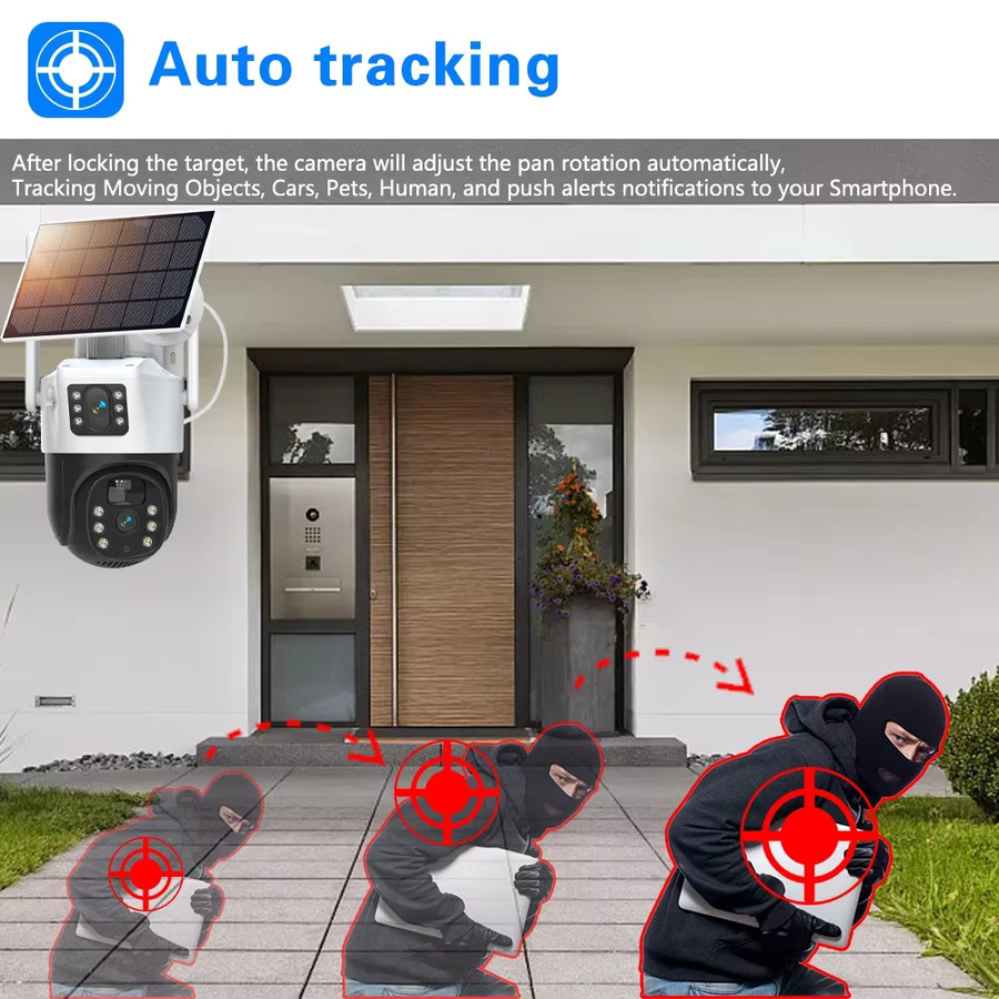 NINIVISION 4K 8MP Solar-WLAN-IP-Kamera mit Dual-Objektiv, Outdoor HD PTZ-Sicherheitskamera, 10800 mAh Akku, Weiß - Bild 2