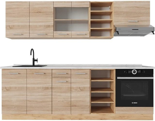 Vicco R-Line Küchenzeile Sonoma Eiche mit Marmor-Optik, Breite: 240 cm - Bild 1