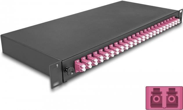Delock LWL Spleißbox 24 x LC Duplex OM4, 1HE, schwarz, spleißfertig komplett bestückt (67011) - Bild 1