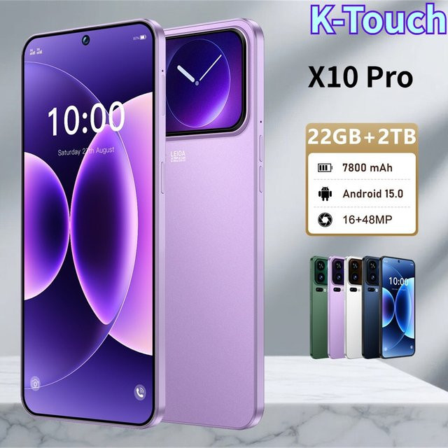 K-Touch X10 Pro Smartphone mit Android 15, 5G, 7,3 Zoll HD Display, 22GB RAM, 2TB Speicher, 7800mAh Akku, Octa Core Prozessor, 48MP Kamera, Dual-SIM, Schwarz - Bild 1