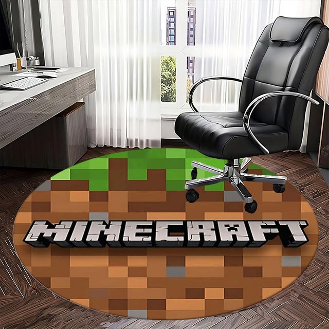 Minecraft Logo Stuhlmatte Yi Xin One - Runder Teppich in Multicolour, Durchmesser: 120 cm, Rutschfest und Maschinenwaschbar - Bild 1