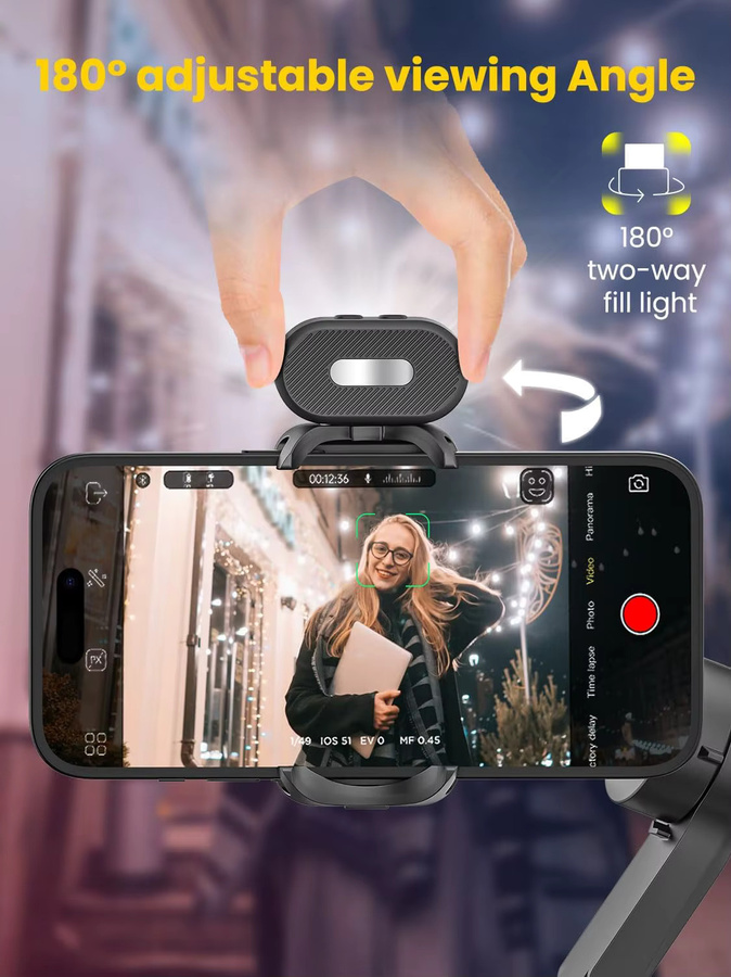 AOCHUAN Magnetisches Mini-RGB-Gimbal LED-Videofotografie-Licht in Schwarz mit 3 Helligkeitsstufen und 7 Farben für Telefon-Selfies - Bild 3