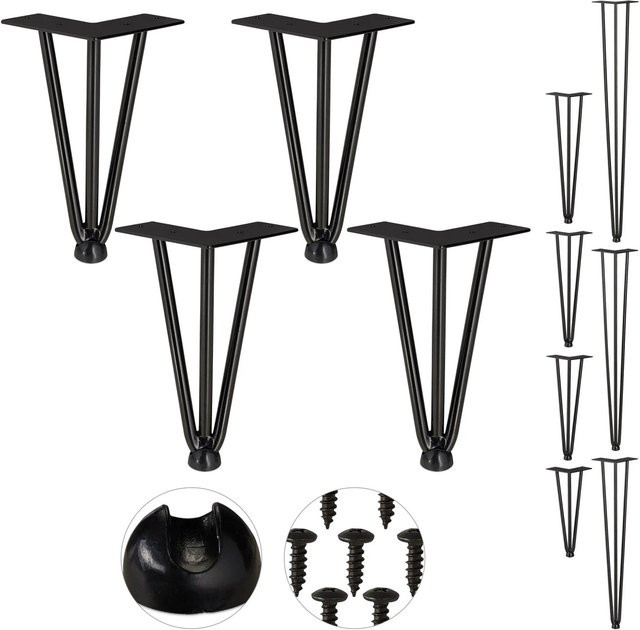 Relaxdays Haarnadelbeine 4er Set aus Stahl in Schwarz, Mid-Century Design, Höhe: 20 cm, Breite: 12 cm, Tiefe: 12 cm - Bild 1