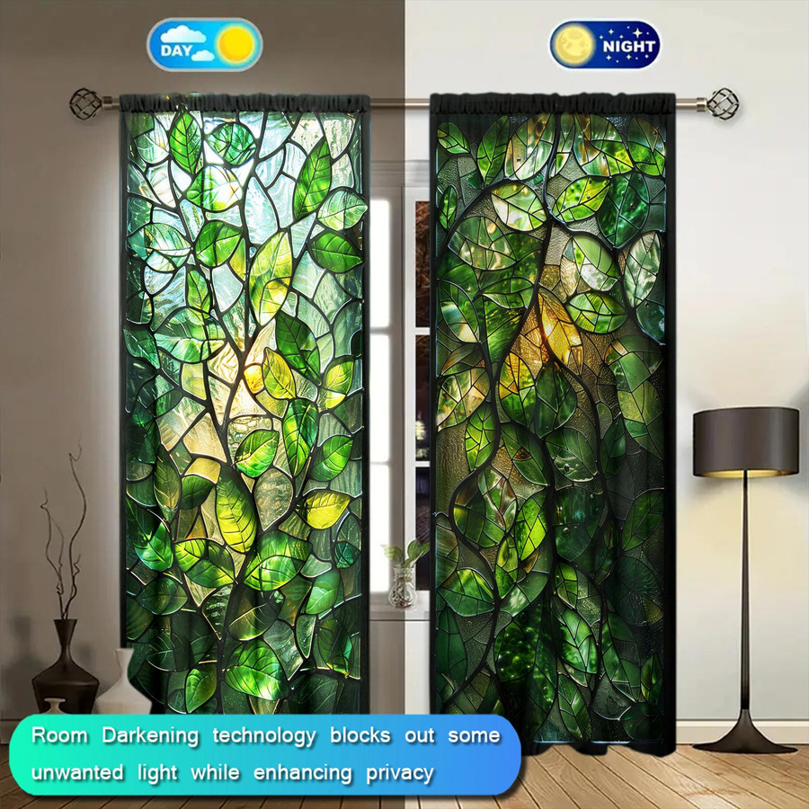 Tonnika Chen Vorhang Set mit Pflanzen-Print aus transparentem Polyester, Grün, B: 100 cm, H: 70 cm - Bild 5